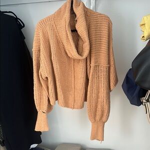 Free People Cowl Neck Sweater in Tan